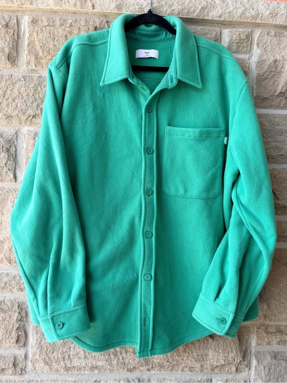 TNA Aritzia Green Fleece Button-Up Shacket Jacket 2XL